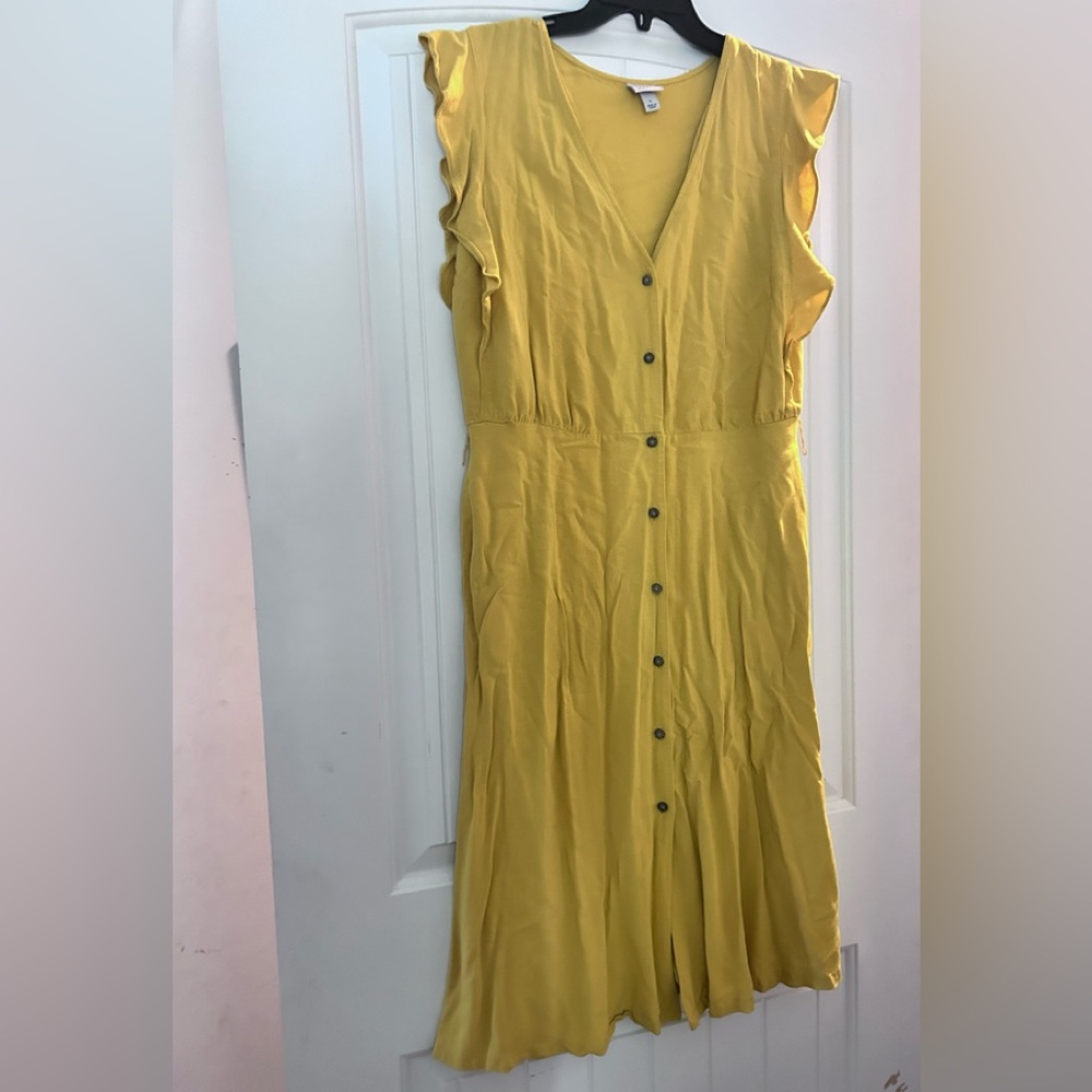 a new day Mustard Yellow Button-Front Midi Dress